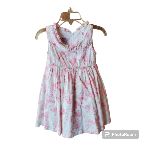 2T Girls Lined "Plum Pudding" White with Pink Floral Dress - Picture 2 of 4